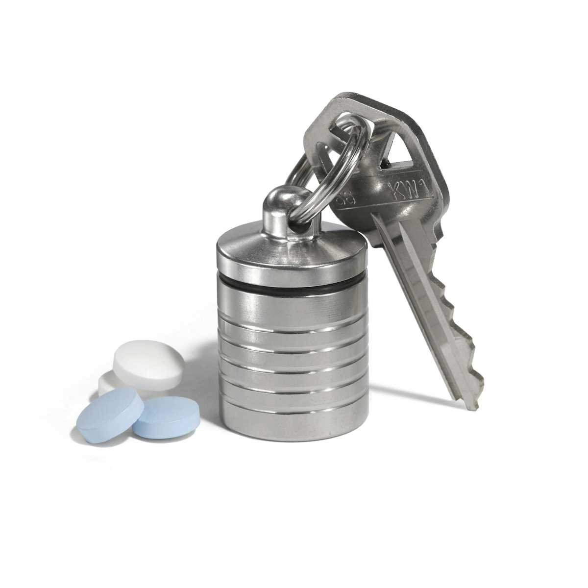 Wide Compact Single Chamber Keychain Pill Holder in Stainless Steel - Cielo Pill Holders