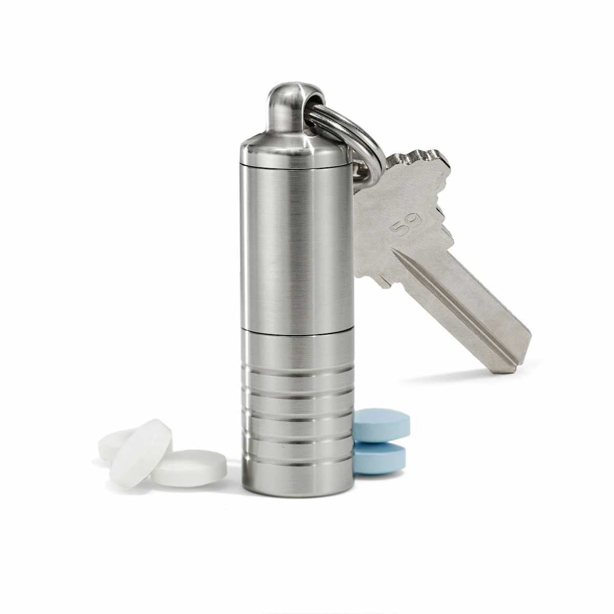 Slim Dual Chamber Keychain Pill Holder in Stainless Steel - Cielo Pill Holders