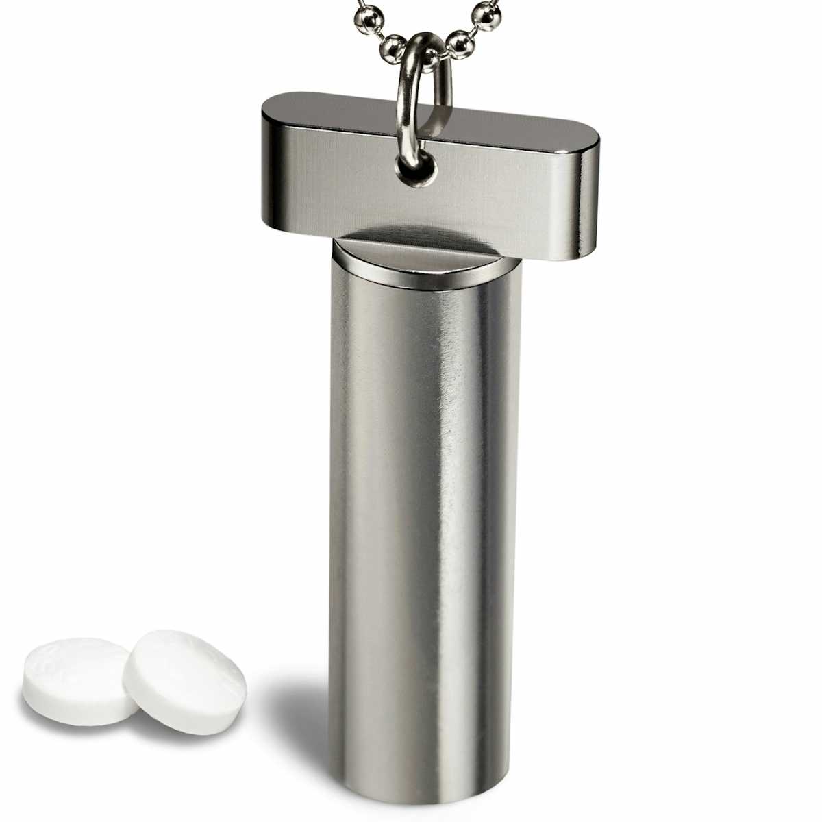 Polished Stainless Steel Keychain Pill Holder - Designer Nitro Necklace - Cielo Pill Holders