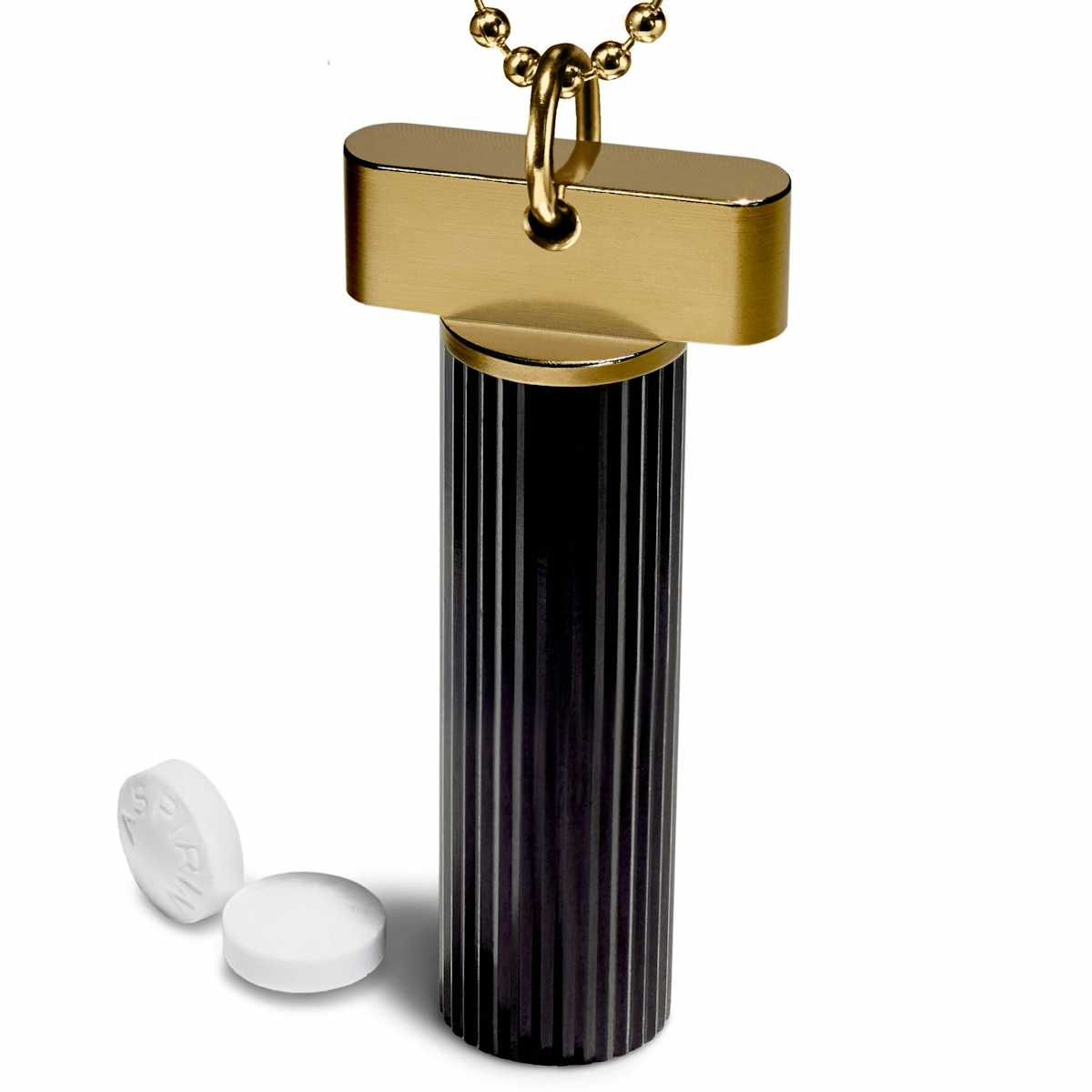 Black & Polished Gold Pill Holder - Designer Nitro Necklace - Cielo Pill Holders