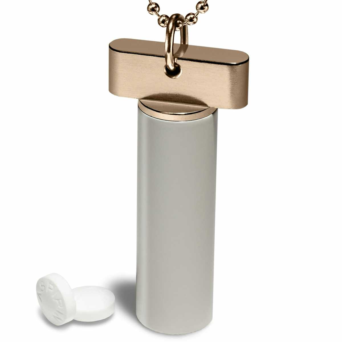 French Gold and Pale Grey Keychain Pill Holder - Designer Nitro Necklace - Cielo Pill Holders