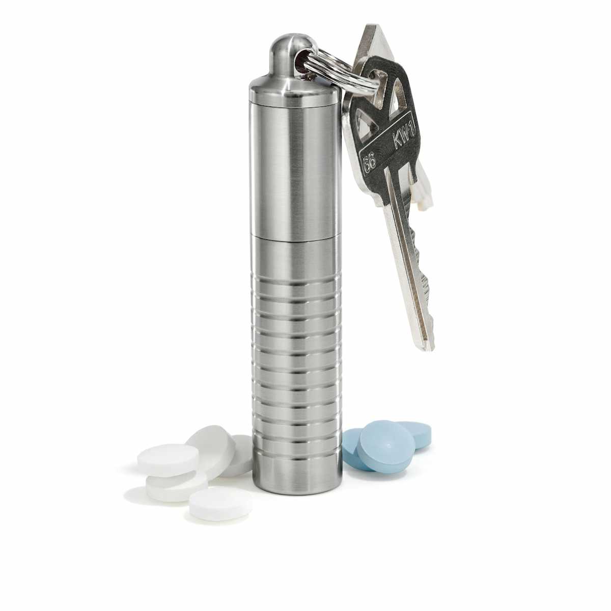 Dual Chamber Keychain Pill Holder - Stainless Steel - Cielo Pill Holders