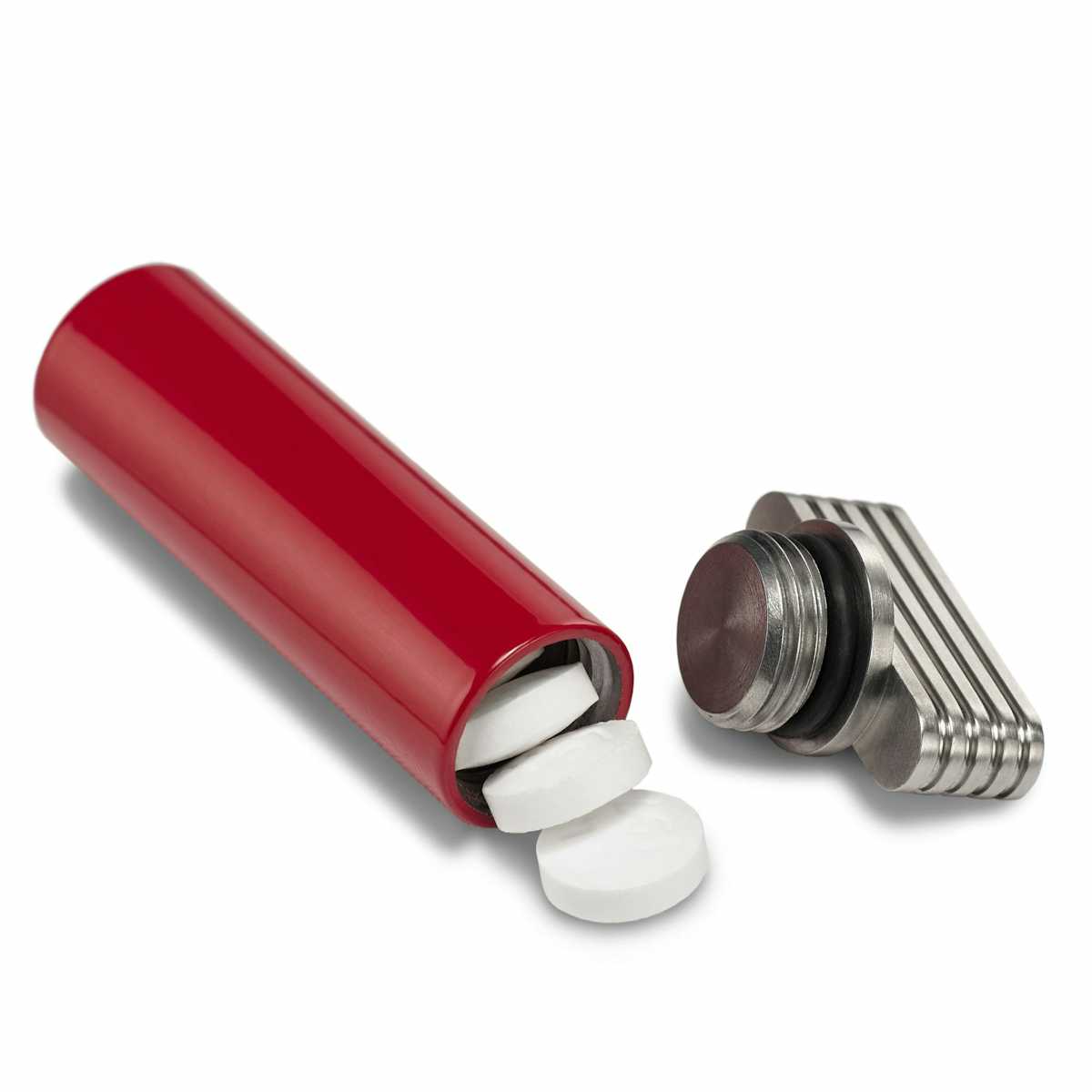Red and Stainless Steel Keychain Pill Holder - Designer Nitro Necklace - Cielo Pill Holders